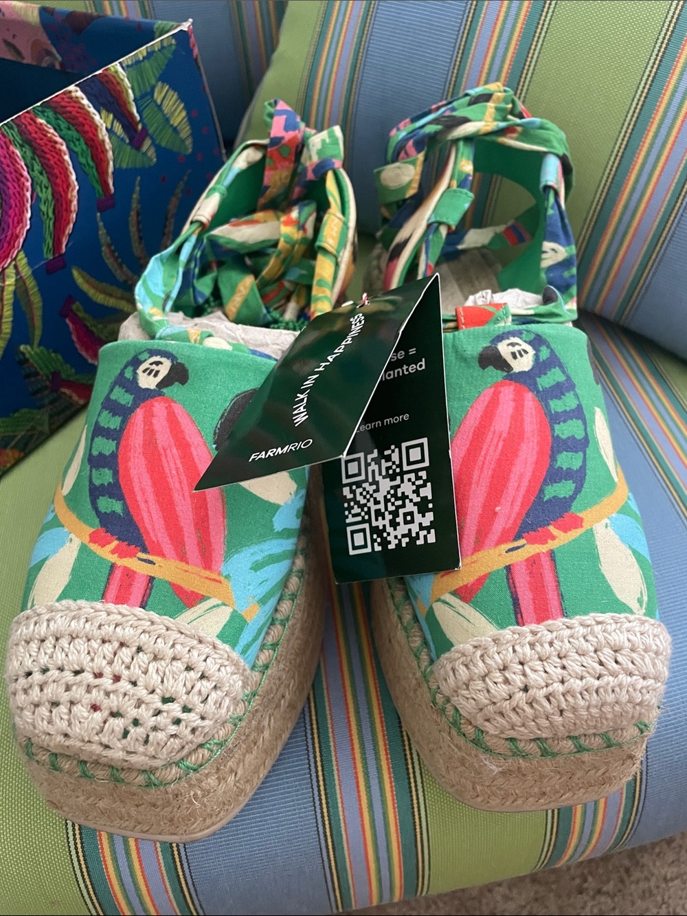 FARM Rio Green Tropical Parrot Espadrille Platform Sandals
